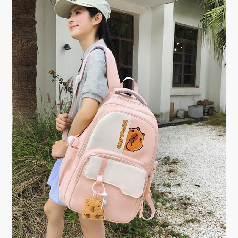 Sommer Neuer Hochwertiger Japanischer und Koreanischer Stil Patchwork Frischer Schulrucksack für Mädchen, Grund- und Mittelschüler, Kapibara Rucksack