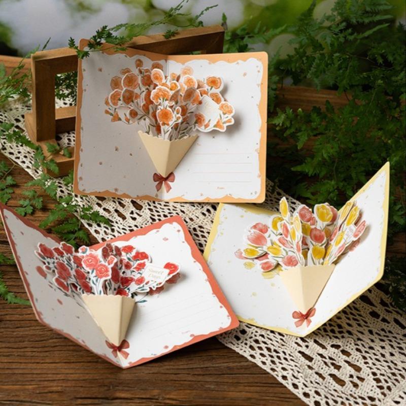 3D Creative Flower Greeting Card Flower Blessing Card for Teachers Thank You Card Birthday Party Invitation Valentine's Day Gift