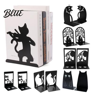 Non-slip Bookend 1 Pair Metal Cat Book Ends Cute Bookends for Shelves