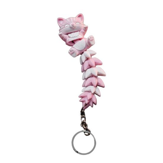 Keychain Cartoon Cat Fox Design with Metal Ring Keychain Pendant 3D Printed Movable Joints Flexible Body Cat