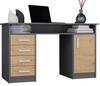 Ada Desk Anthracite Artisan Oak 125 Cm 4 Drawers Cabinet Shelves For Office Room For Laptop