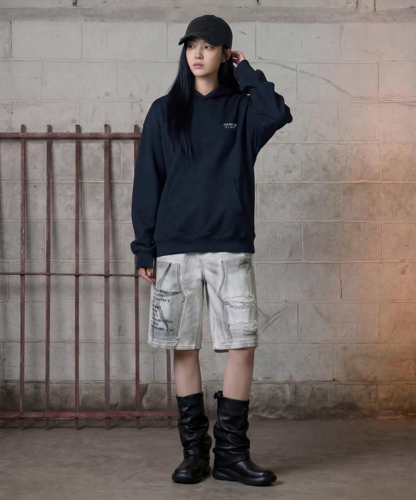 Oversized Basic Logo Hoodie [Navy]