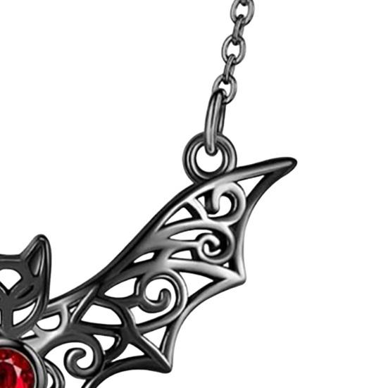 Gothic Bat Pendant Necklace Faux Ruby Hollow-out Bat Necklace Halloween Jewelry for Gothic Lovers Women Costume Party