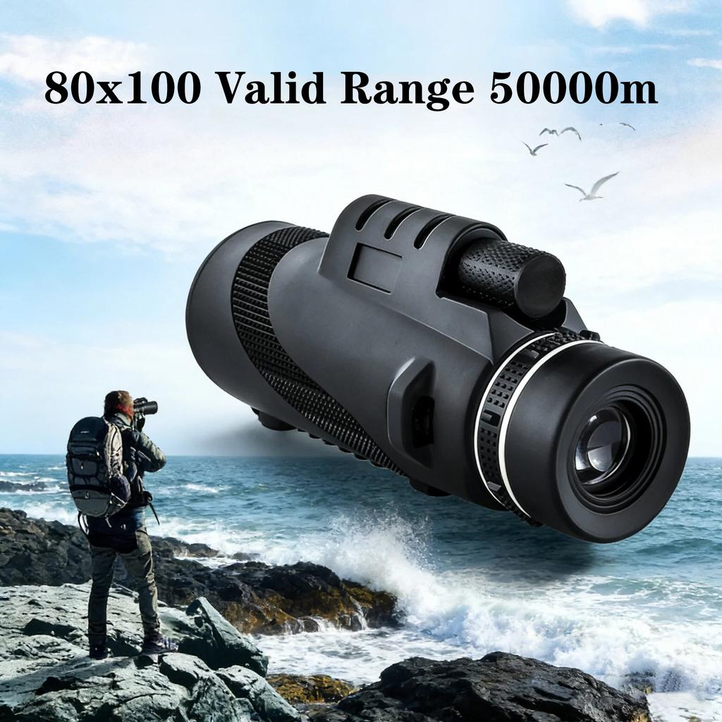 Telescopio monoculare potente con zoom HD 80x100, binocolo portatile, telescopio a lungo raggio, caccia e campeggio con treppiede e clip per telefono