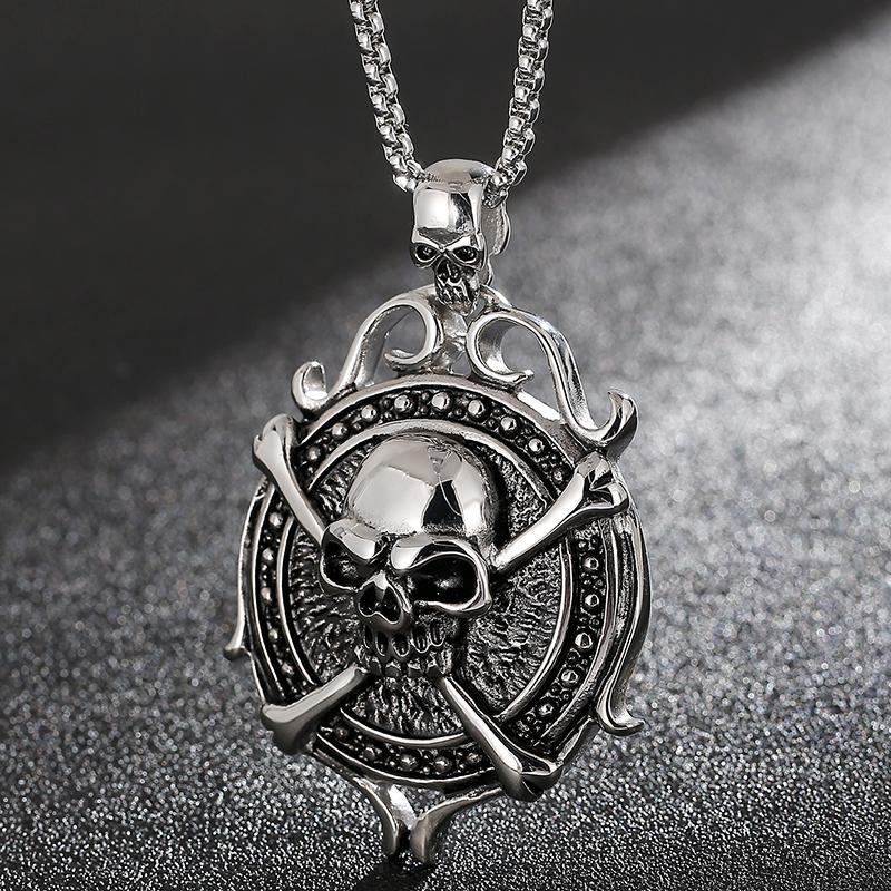 Punk Gothic Skull Head Charms Pendant Necklace Men 316L Stainless Steel Jewelry On The Neck Male Necklaces Pendants