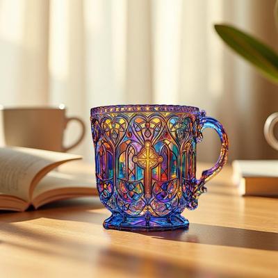 Cup Coffee Mug Set Colorful Church Cups for Christian Gifts Faithful Friends Handmade 400ml Cross Coffee Mugs with Religious Art