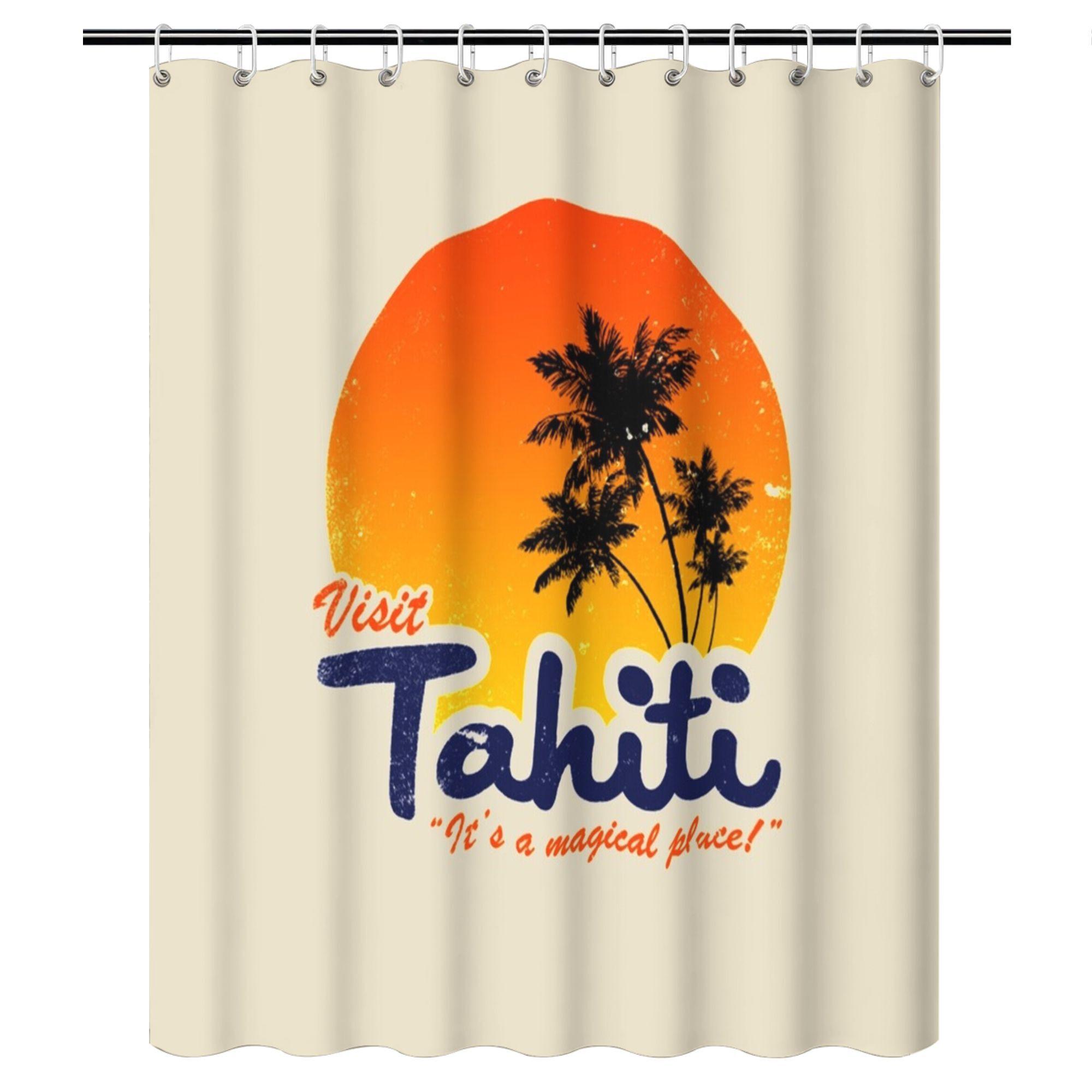 

Distressed Tahiti Travel Poster Shower Curtain – Retro Tropical Bathroom Decor, Elegant Guest & Powder Room Upgrade W60H190(CM)-1 Pcs