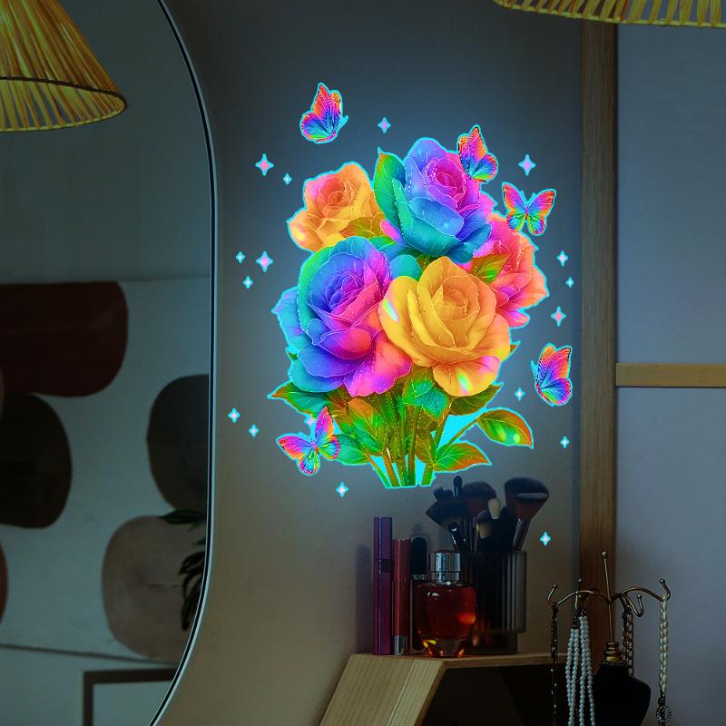 Ljusblommig Toalettklistermärke Nattlampa Blommig Väggdekal Badrum Sovrumsklistermärke Självhäftande PVC Vattentät Heminredning