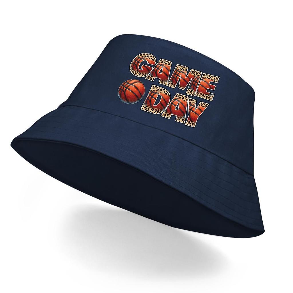 GAME DAY" Basketball-Print Fischerhut , Sonnenhut Bonbonfarbe Wendbar Strand- Angelhut