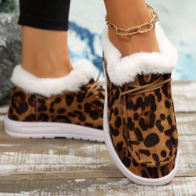 Women's Winter Thick-Soled Low-Cut Snow Boots - Plus-Size, Fleece-Lined & Thickened, Leopard Print, Warm