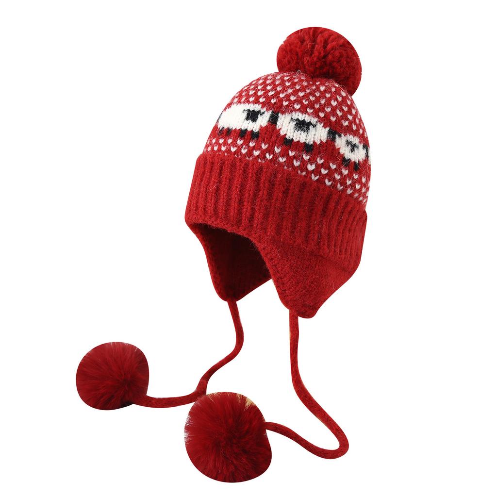 Fair Island Vintage Ski Wool Cap Women's Winter Thickened Warm Ear Protector Hat Northeast Ski Hairball Knitted Hat