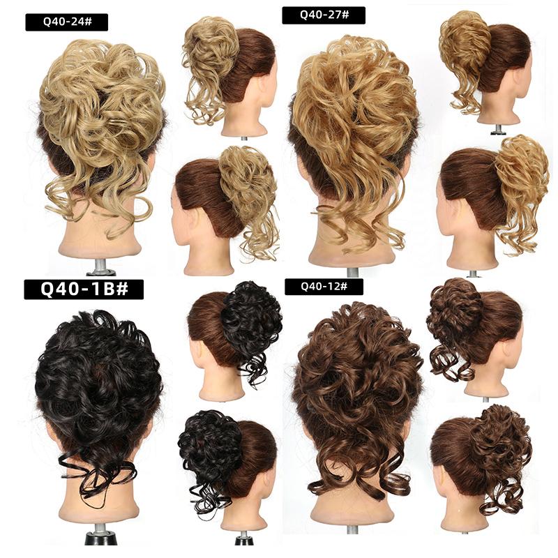 Unordentlicher Dutt Haarteil Wellig Lockig Synthetisch Hochsteckfrisur Chignon Fake Scrunchies Pferdeschwanzverlängerung für Damen Dunkelbraun