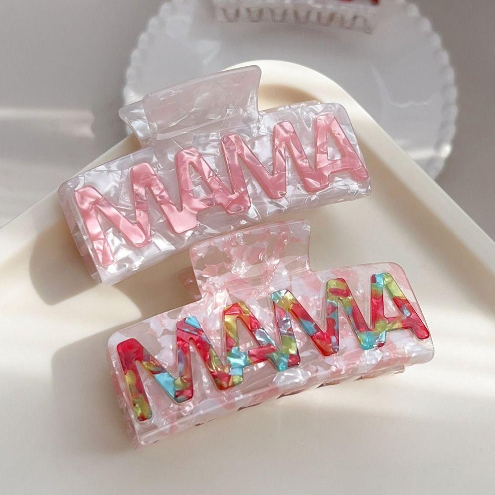 Retro MAMA Hair Claw Square Geometry Hair Claw Cute Acetic Acid Shark Clip Party