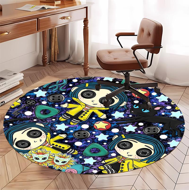 Coraline Pattern Round Rug, Indoor/Outdoor Mat, for Picnic, Gameroom, Bedroom, Office, Living Room, Home Decor Carpet, Birthday Gift