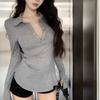 Slim Fit Bell Sleeved Top Ins T-Shirt for Women Fashion Flip Collar Top  Female