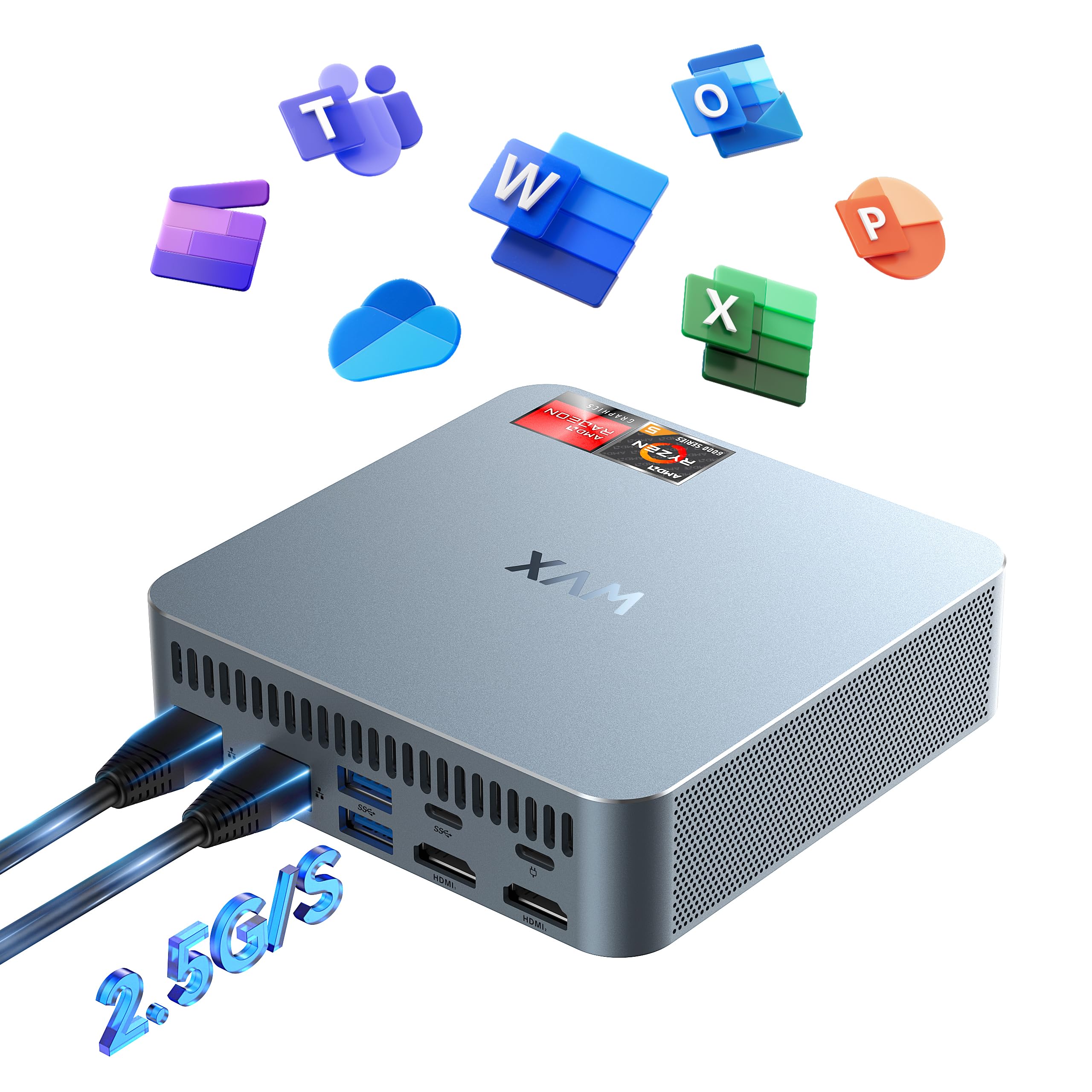 

WVX Міні-ПК Ryzen5 6600H до 32 ГБ DDR5 512 ГБ Pro Міні-ПК 4 відеовиходи швидке відведення тепла малий ПК з HDMI USB WiFi6 та BT (до 4.50GHz) SSD,