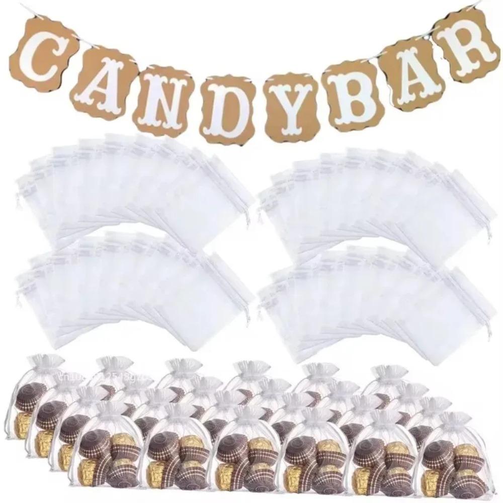 100PCS Organza Bags Random Mesh Organza Jewelry Bags Drawstring, Small Drawstring Favor Pouches Christmas Candy Wedding Birthday