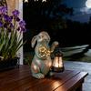 Adorable Rabbit Sun Lamp Sustainable Resin Statue Great For Lawn Tabletop Holiday Season Gift Choice