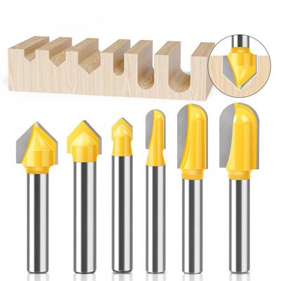 6-Piece Set of 3V + 3 Deep Round Bottom Cutter Slotting Cutter Corner Cutter Woodworking Milling Cutter Notch Cutter Trimming Machine Milling Cutter