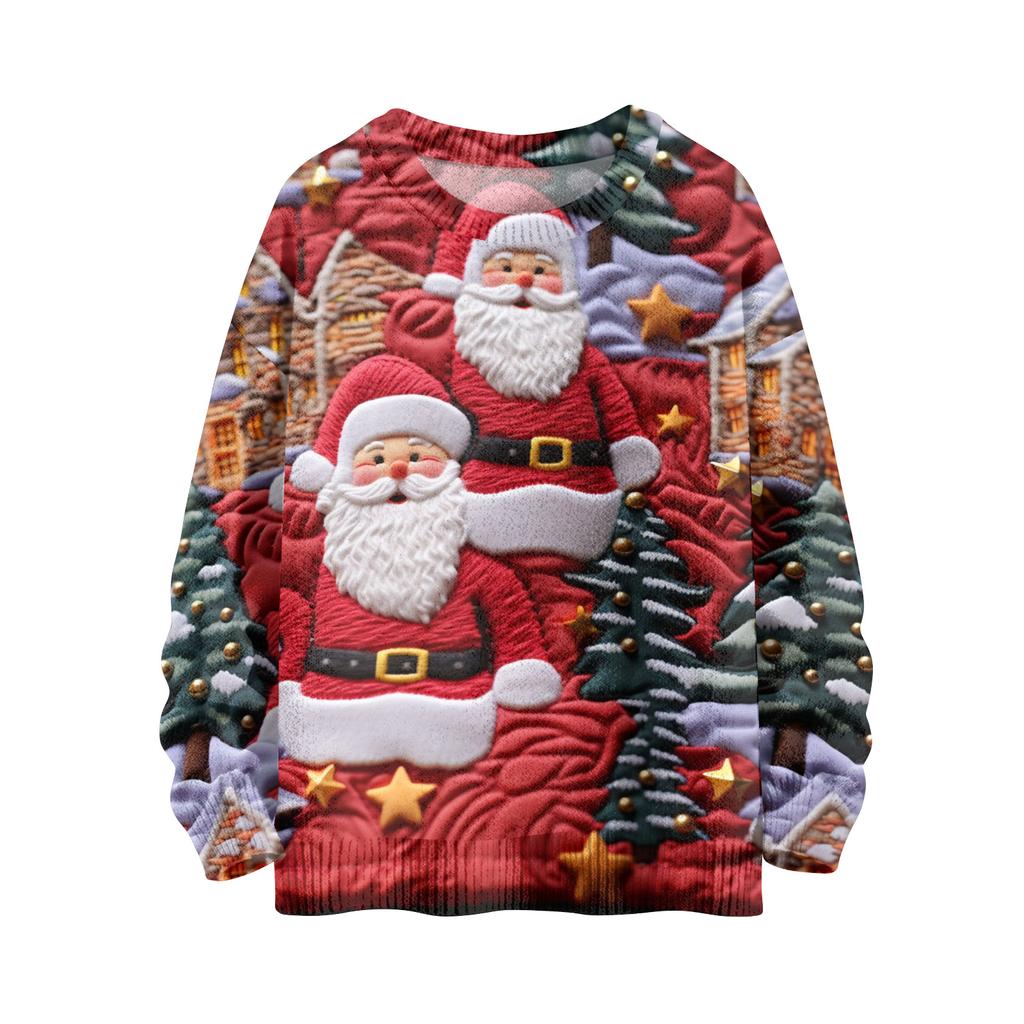 Women's Fashion Casual Long Sleeve Christmas Printed Round Neck Knitted Top