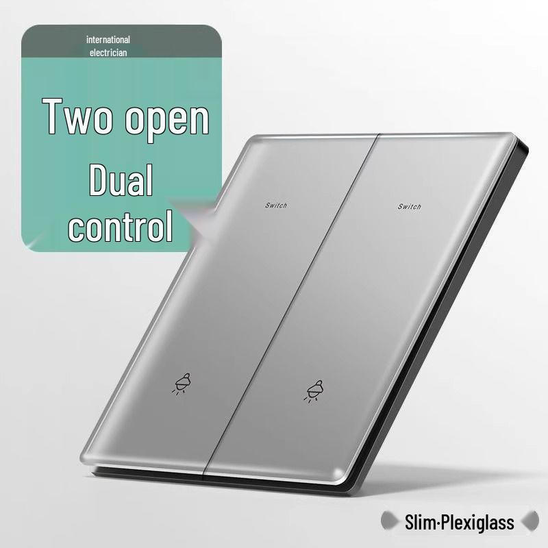 Bardzo cienki panel przełącznika i gniazdka z szarego szkła kryształowego - Typ 86, montaż podtynkowy, zestaw pięciootworowy do użytku domowego.