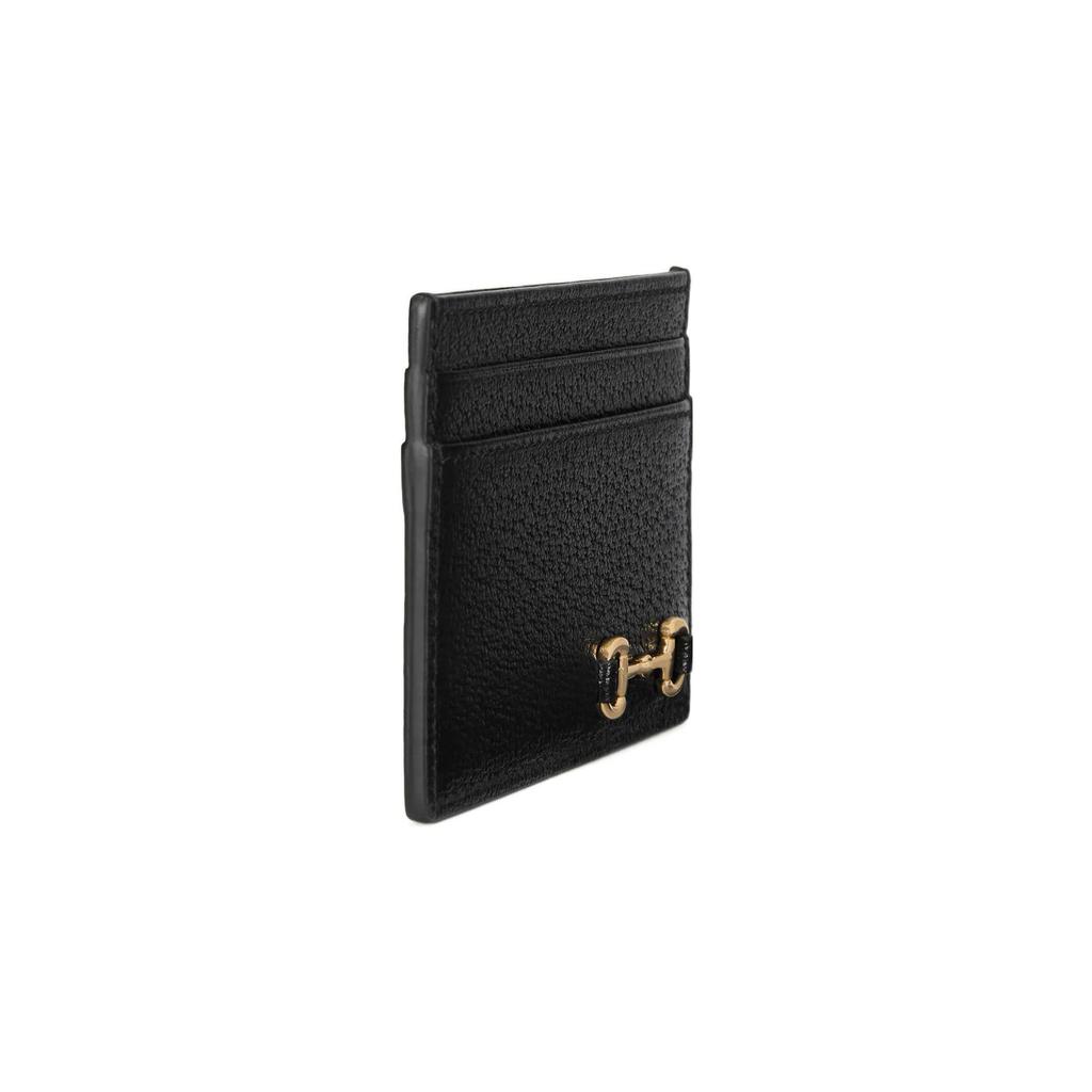Gucci Solid Color Minimalist Gold Trim Leather Card Holder Men Accessories Black 700469-DJ20G-1000