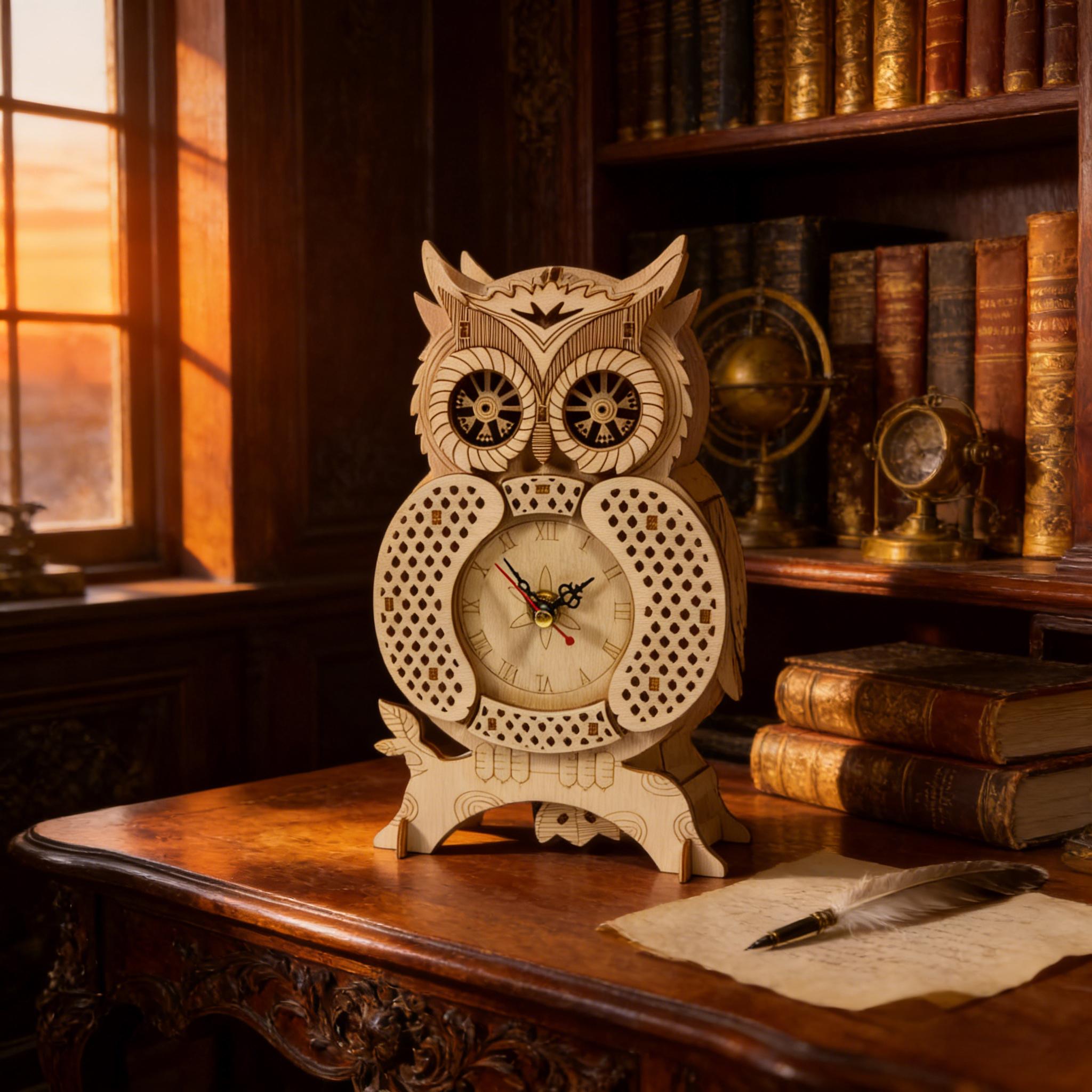 

3D Wooden Puzzle Owl Clock DIY Wooden Model Ideal as a Birth Date Spooky Holiday Easter Xmas or Latest Year Present белый