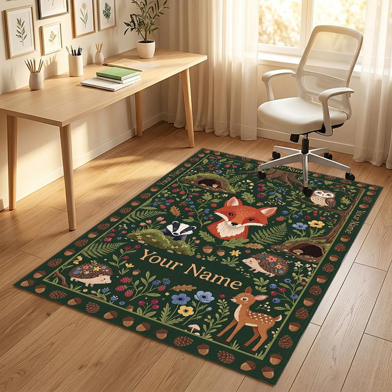 Food Doodle Theme Soft Crystal Velvet Rug Custom Name & Text Print Non Slip Floor Rug for Bedroom Living Room