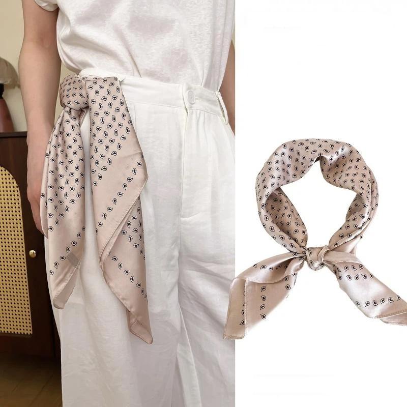 

Fashion Satin Square Scarf for Women Paisley Polka Dot Print Neck Bandana Versatile Waist Belt for Outdoor and Office Looks