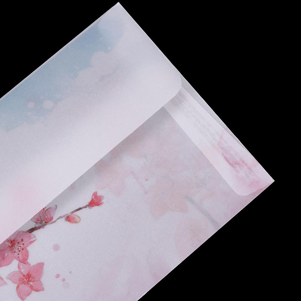 10pcs Vintage Stationery Card Cover Translucent Sulfuric Acid Paper Letter Organizer Artificial Parchment Peach Blossom Envelope