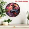 Metal Wall Art Witch on Broomstick Round Creative Waterproof Weather Resistant Hanging Decor