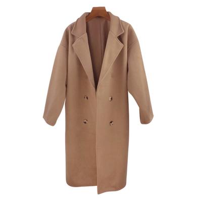 Women Fall Winter Overcoat Loose Lapel Thickened Windproof Warm Soft Double-breasted Solid Color Pockets Long Sleeve Lady Mid Length Trench Coat