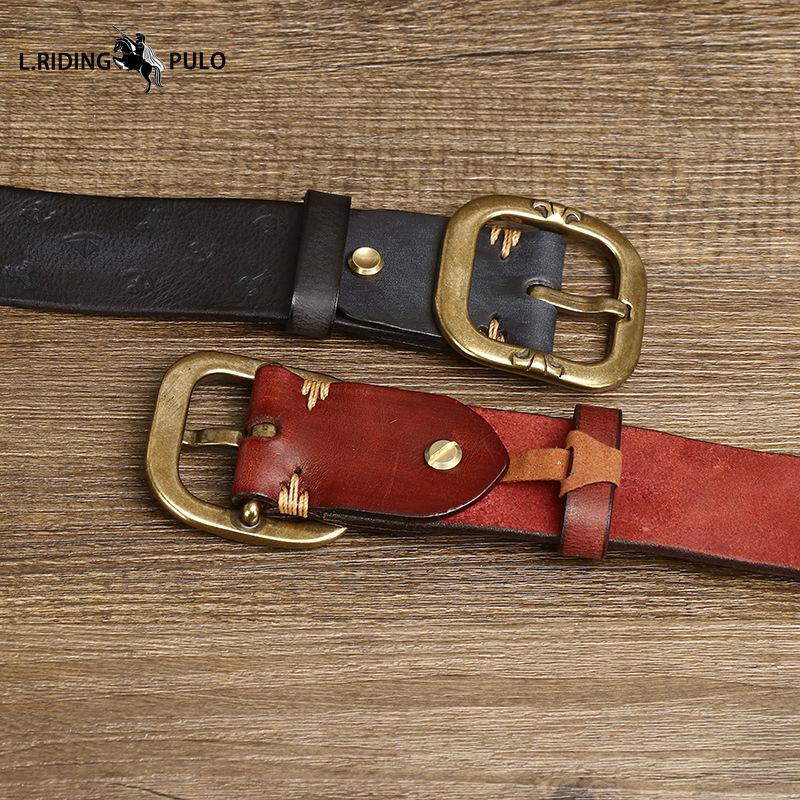 Korean Style Personalized Machine Embossed Vegetable Tanned Belt Men's Genuine Leather Pure Cowhide Pin Buckle Belt