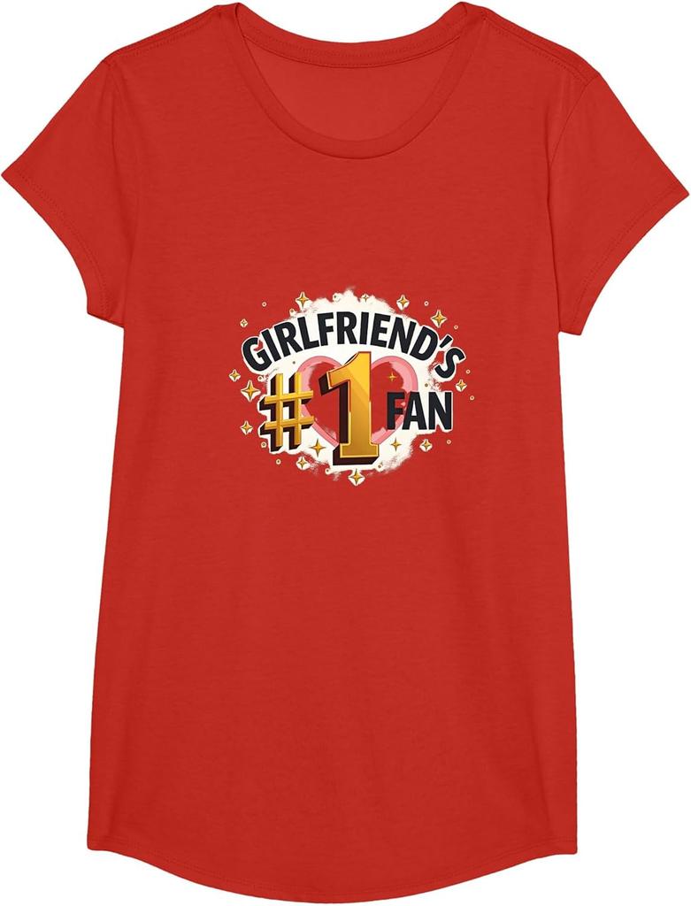 Girlfriend's Number One Fan Graphic Print Cotton Crew Neck T-Shirt Daily Wear for Boyfriend Holiday Wearing