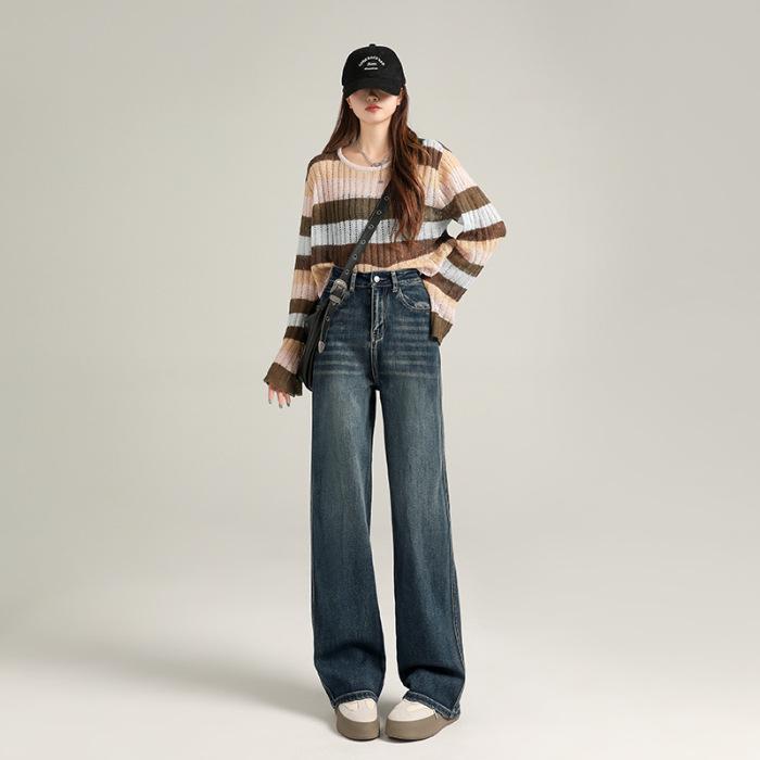 Straight Trousers for Women Spring Loose Narrow Version Wide-leg Jeans for Women Spring High Waist Denim Wide-leg Trousers for Women