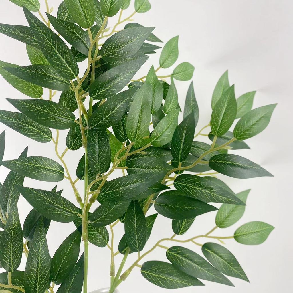 Direct Sales Simulation Green Plant Leaf Silk Screen Printing Single Branch Three-Pronged 16 Mesh Willow Leaf Home Ornament Decoration Shooting