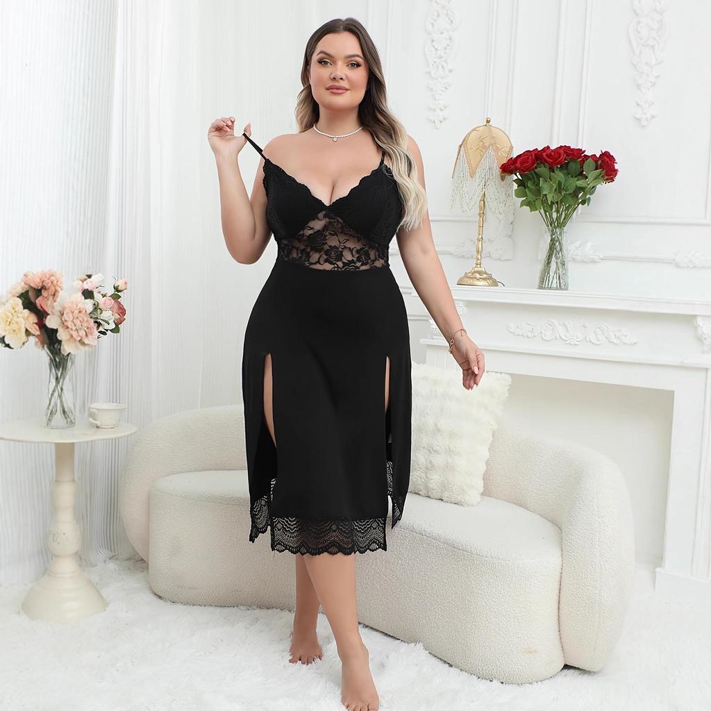 European & American Women's Plus Size Lace Camisole Dress - Sexy, Casual, Mini Nightdress