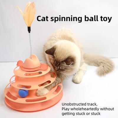 Vierlagen Katten Speelgoed Roterende Bal Kat Amusement Bord Automatische Kat Speelstok Veer Kat Roterende Bal Ruimte Toren Spel Speelgoed