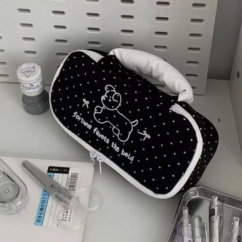 Trousse à Crayons Mignonne Sac à Dos Doux pour Étudiant Sac à Main Papeterie Sac à Maquillage Grande Capacité Lapin Chiot