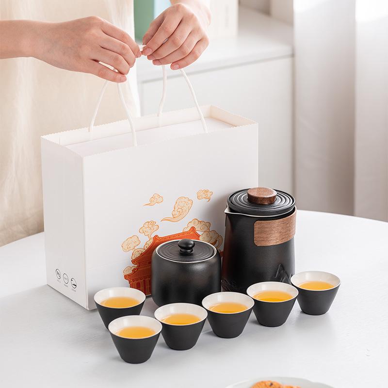 High-grade Suet Jade Porcelain Travel Tea Set, Outdoor Portable Set, Light Luxury Guochao, a Pot of 36 Teacups, Business Gifts