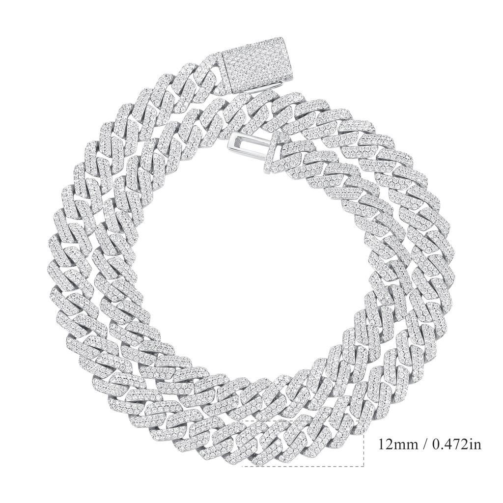 A New Copper Inlaid Zircon 10mm12mm Full Diamond Flip Buckle Cuban Chain Necklace Heavy Industry Tide Europe and the United States, Popular