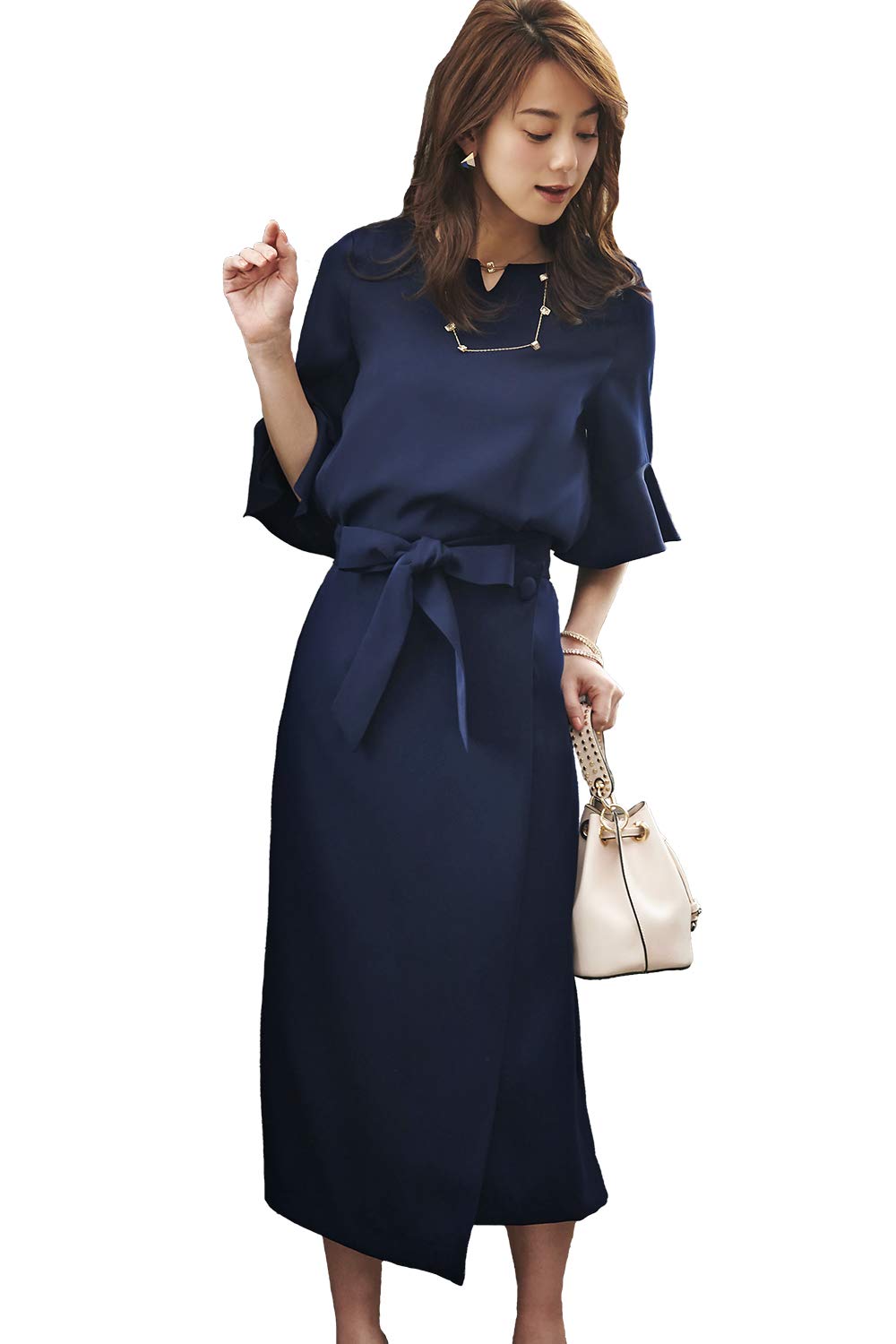 

Юбка-бандаж Louet с расклешенными рукавами и запахом, облегающая юбка с коротким рукавом, длиной до колена, повседневная, официальная, большого размера, свадебная, дорожная, XL, темно-синяя [Louis Boutique] женская