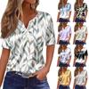 Women's Fashion Casual Retro Print  Collar Short Sleeve Button T-Shirt Top