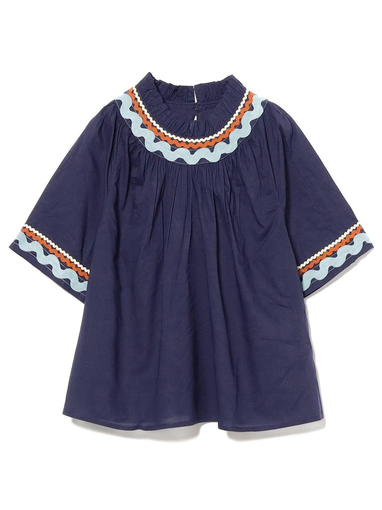 Beams Boy Shirt Trepied Tape Gathered Smock Navy Free S/S [Special Order] Women's