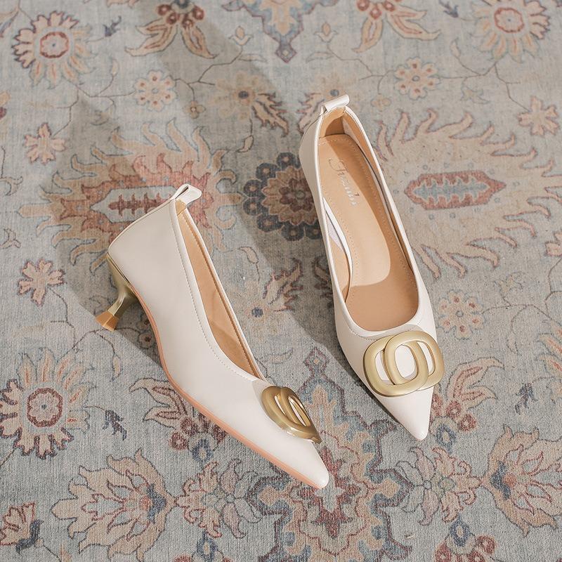 Pointed stiletto high heels commuting temperament light mouth metal buckle new fashion single shoes women