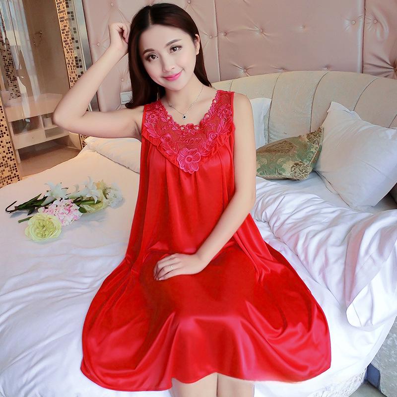 

Летняя корейская ночная рубашка из ледяного шелка больших размеров - свободная пижама из искусственного шелка для женщин One Size