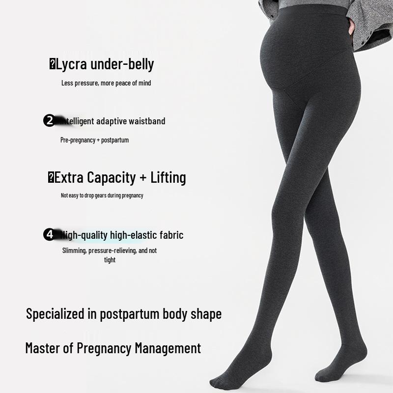 2025 New Plus Size Fleece Lined Maternity Tights - Comfortable Abdomen Support for Autumn/Winter