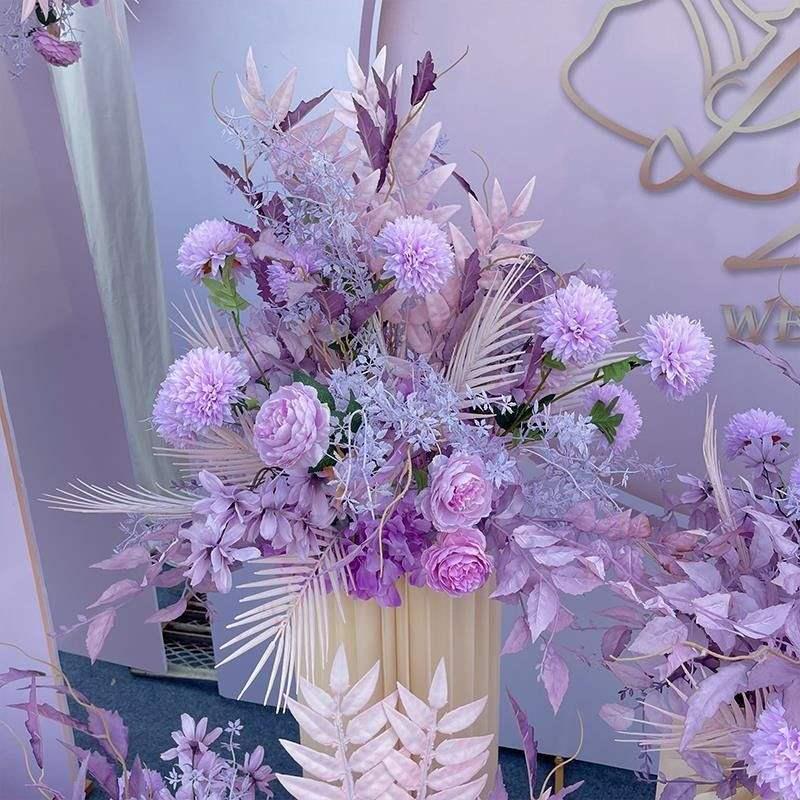 Purple Artificial Wedding Aisle Flower Ground Row T-Stage Decoration