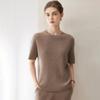100% Pure Cashmere Round Neck Knit Short Sleeve Sweater