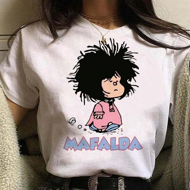 Mafalda Japanese Anime White Fashion Women T-Shirts Harajuku Kawaii Clothes Short Sleeve Summer Tees Casual Female Tops O-Neck